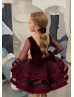 Burgundy Velvet Tulle Pearls Embellished Flower Girl Dress Burgundy Velvet Tulle Pearls Embellished Flower Girl Dress